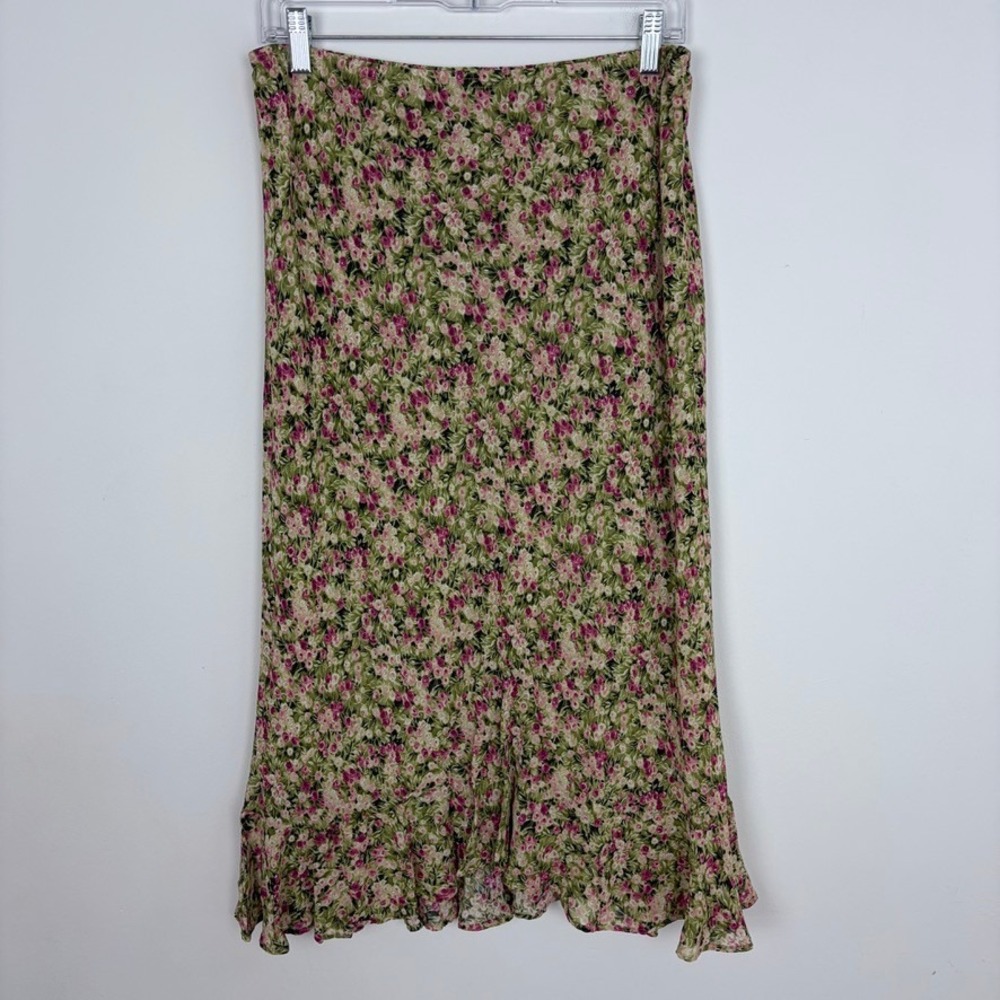 Karen Kane Ditsy Floral Midi Skirt Pink Rose Green Romantic Fairycore Size Large